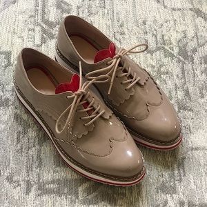 Zara Nude Patent Heart Platform Oxford